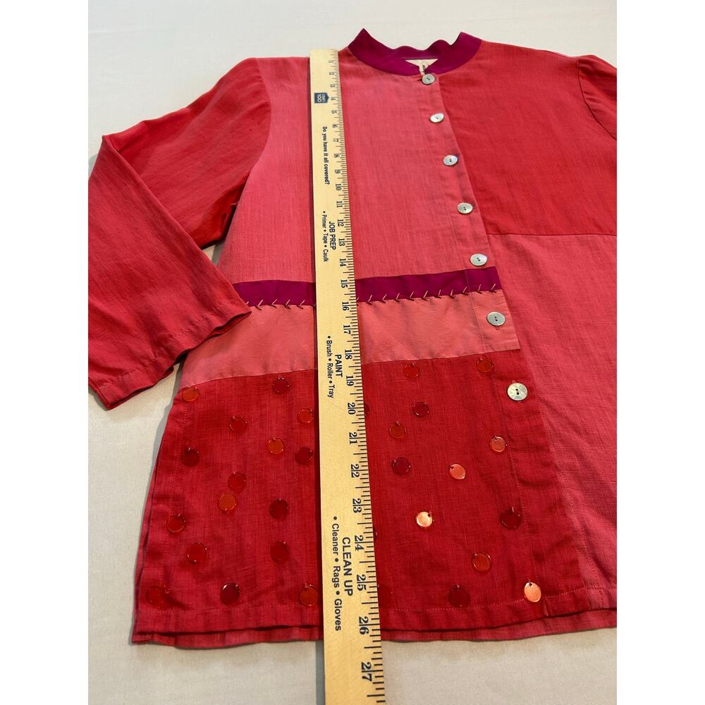 David Dart 100% Linen Button Up Top Patchwork Fuchsia Pink Small - Picture 3 of 12
